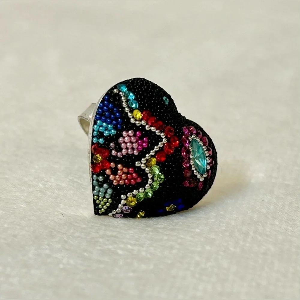 Solid Sterling Silver Micro Mosaic Heart Shaped Ring Size 7 - Picture 4 of 11